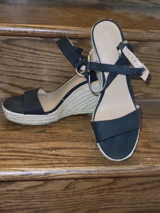 Merona Shoes - Black Espadrille Wedge Sandals - Women. Size 9.5